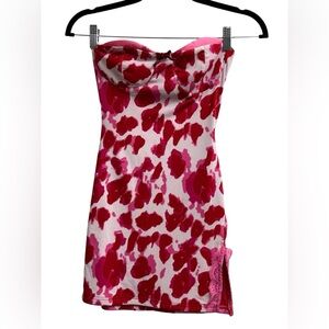 New Pink Strapless Mini Dress S Pink Floral Y2K Bodycon